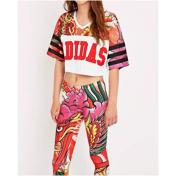 Adidas Originals Rita Ora Dragon Crop Top M‎ Red White Mesh Embroidered Logo - Picture 2 of 8